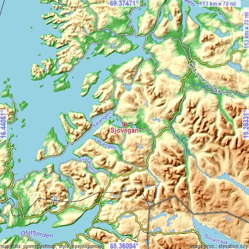 Topographic map of Sjøvegan