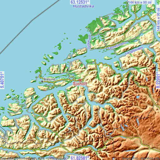 Topographic map of Sjøholt