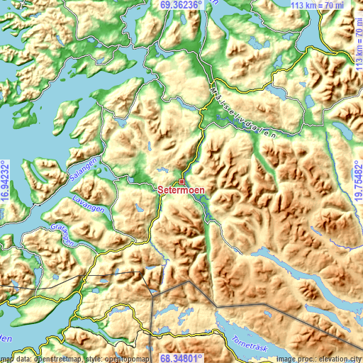 Topographic map of Setermoen