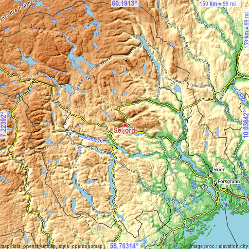 Topographic map of Seljord