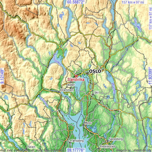 Topographic map of Sandvika