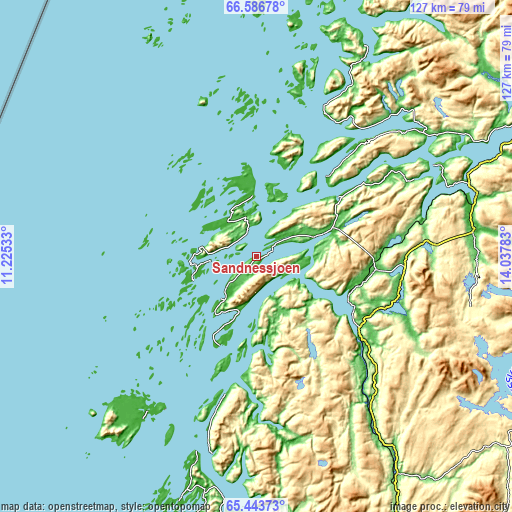 Topographic map of Sandnessjøen