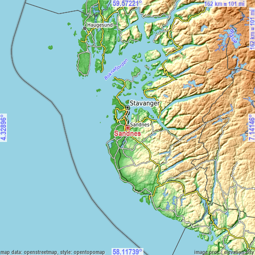 Topographic map of Sandnes