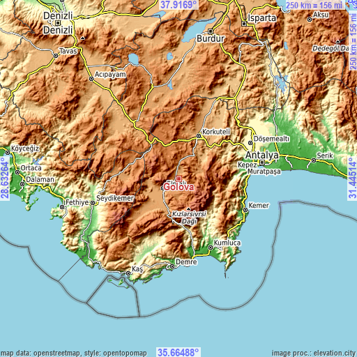 Topographic map of Gölova