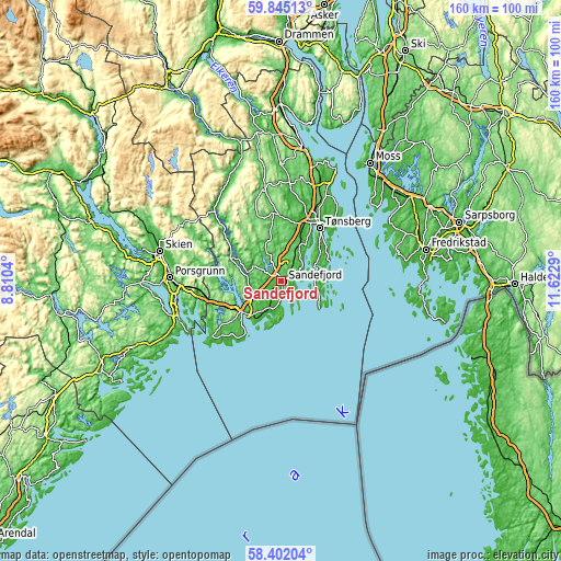 Topographic map of Sandefjord