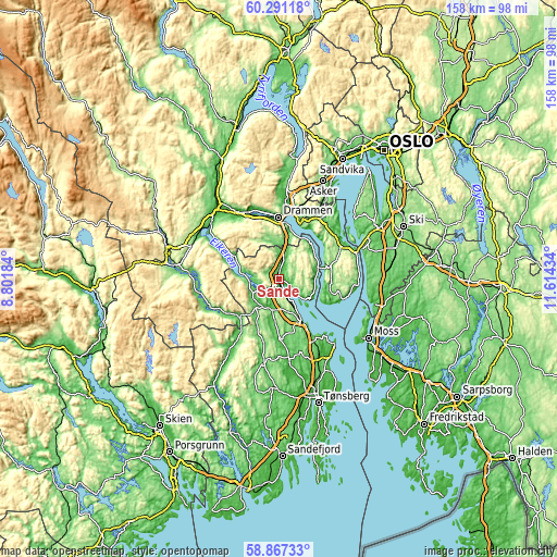 Topographic map of Sande