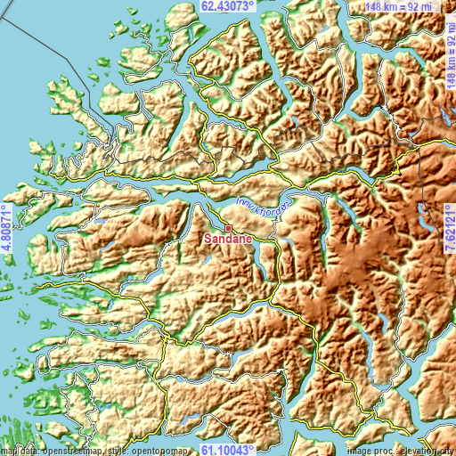 Topographic map of Sandane