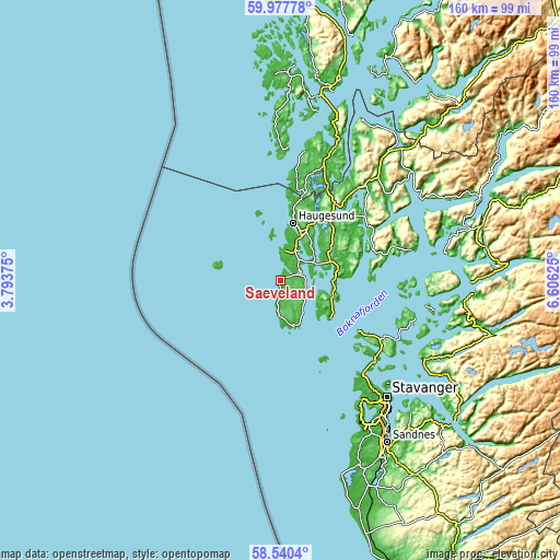 Topographic map of Sæveland