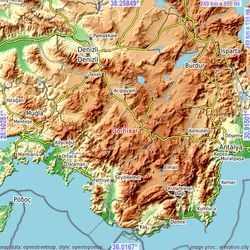 Topographic map of Gölhisar