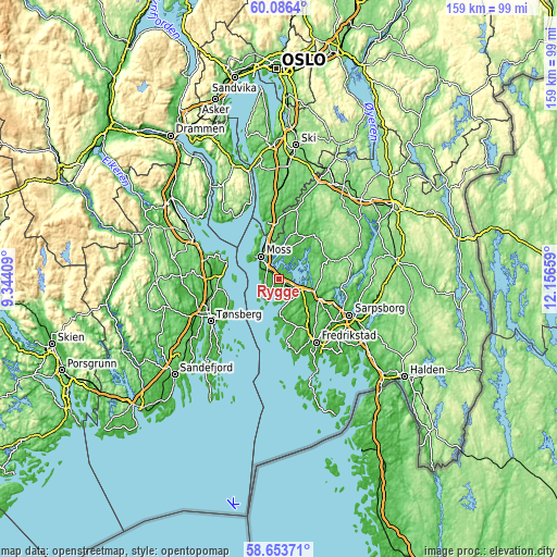 Topographic map of Rygge