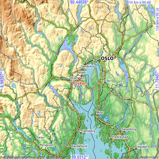 Topographic map of Røyken