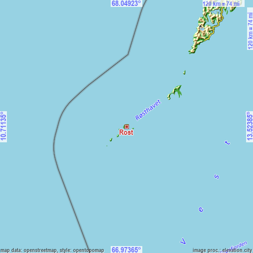 Topographic map of Røst