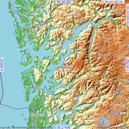 Topographic map of Rosendal