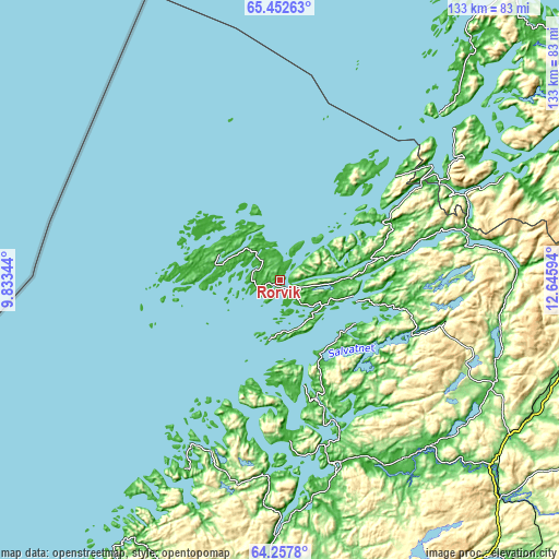 Topographic map of Rørvik