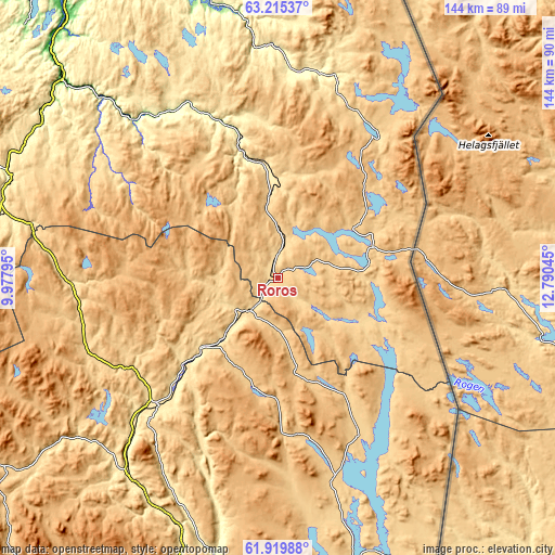 Topographic map of Røros