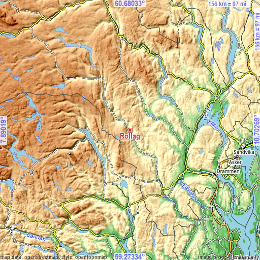 Topographic map of Rollag