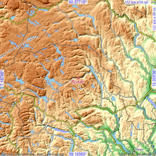 Topographic map of Rjukan