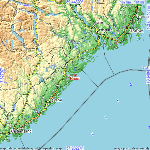 Topographic map of Risør