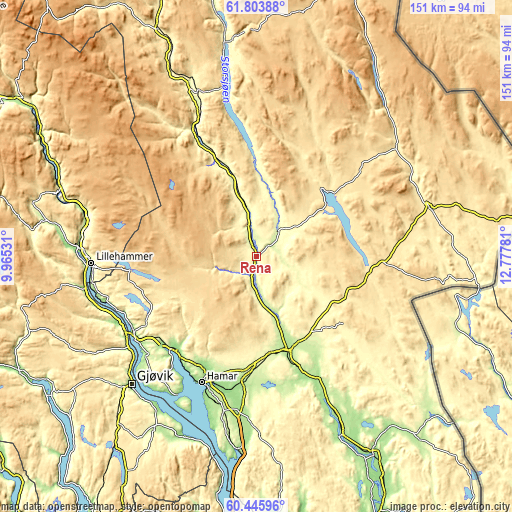 Topographic map of Rena