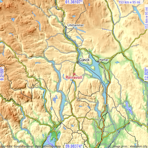 Topographic map of Reinsvoll