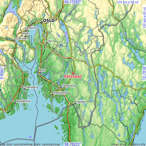 Topographic map of Rakkestad