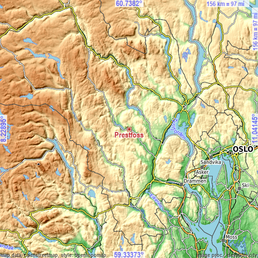 Topographic map of Prestfoss