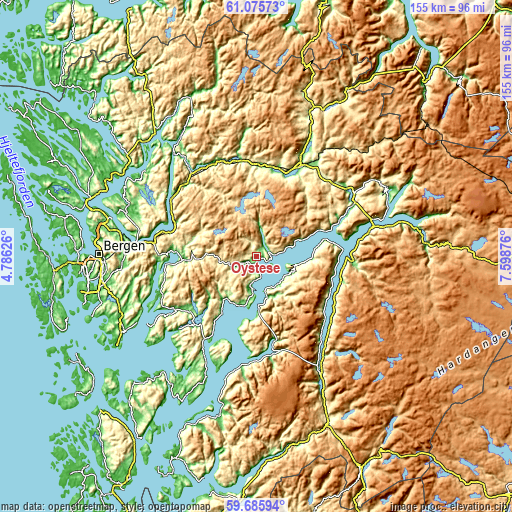 Topographic map of Øystese