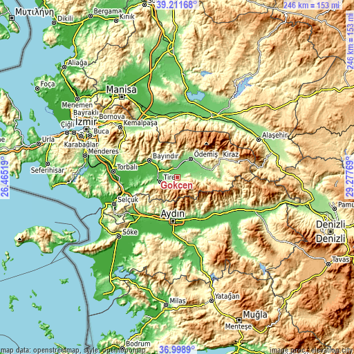 Topographic map of Gökçen