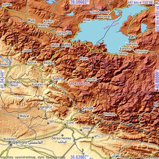 Topographic map of Gökçekoru