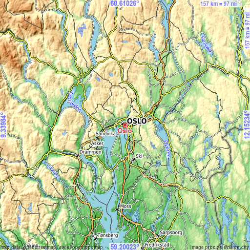 Topographic map of Oslo