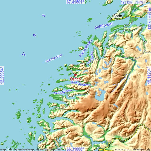 Topographic map of Ørnes