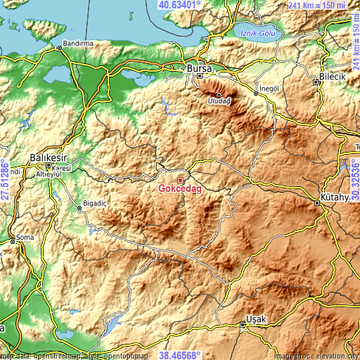 Topographic map of Gökçedağ