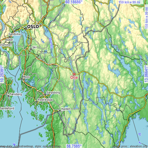 Topographic map of Ørje