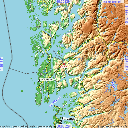 Topographic map of Ølen