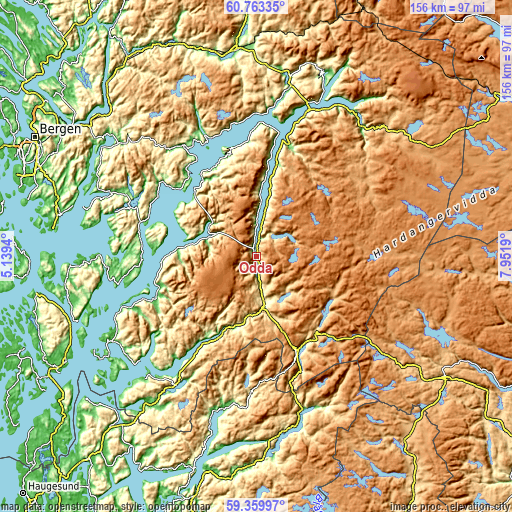 Topographic map of Odda