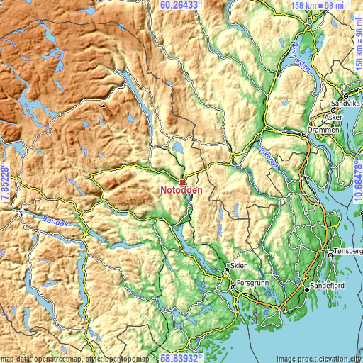 Topographic map of Notodden