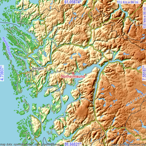 Topographic map of Norheimsund