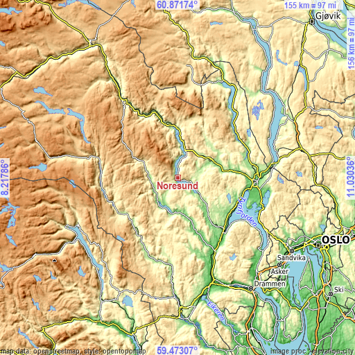 Topographic map of Noresund