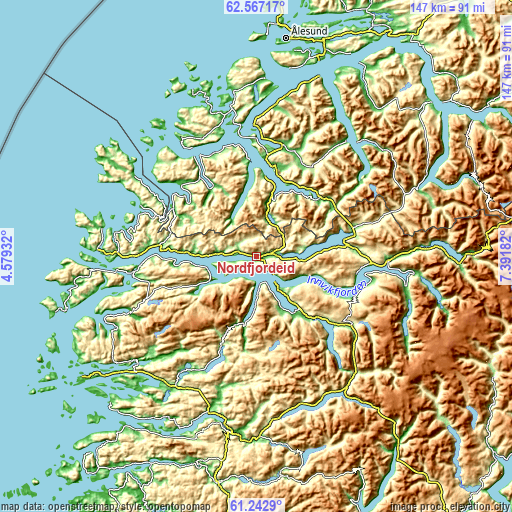 Topographic map of Nordfjordeid