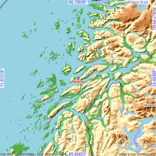 Topographic map of Nesna