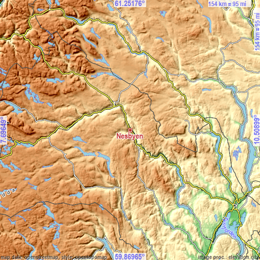 Topographic map of Nesbyen