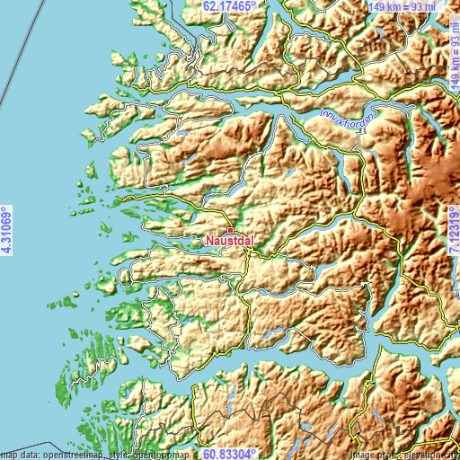 Topographic map of Naustdal