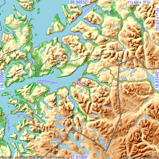 Topographic map of Narvik