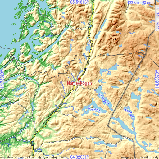 Topographic map of Namsskogan