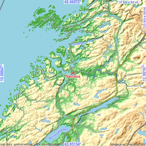 Topographic map of Namsos