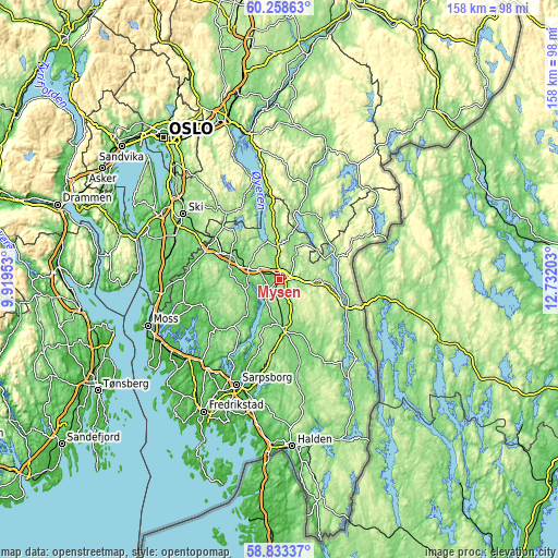 Topographic map of Mysen