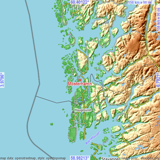 Topographic map of Mosterhamn