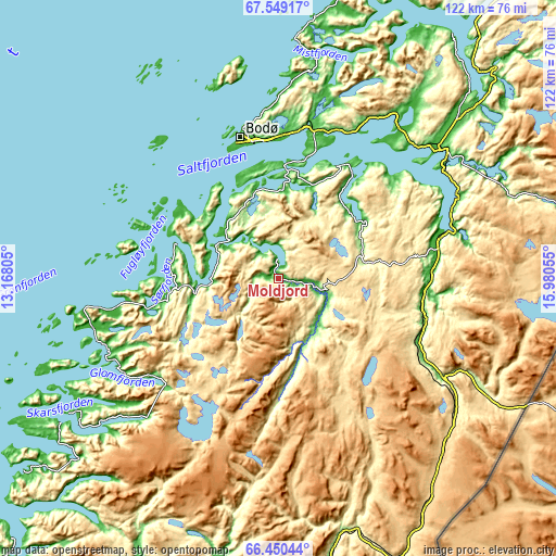 Topographic map of Moldjord