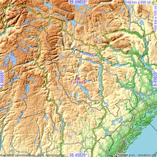 Topographic map of Fyresdal