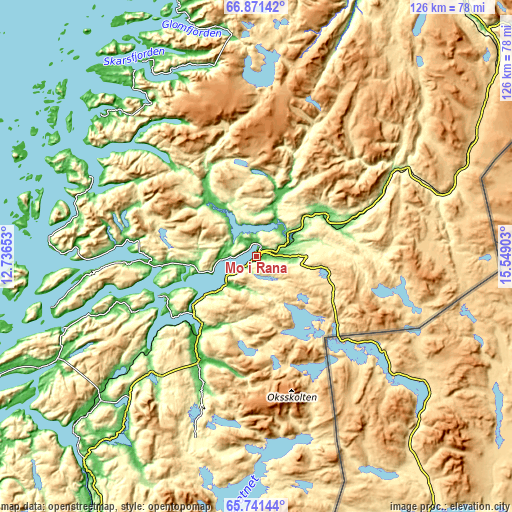 Topographic map of Mo i Rana